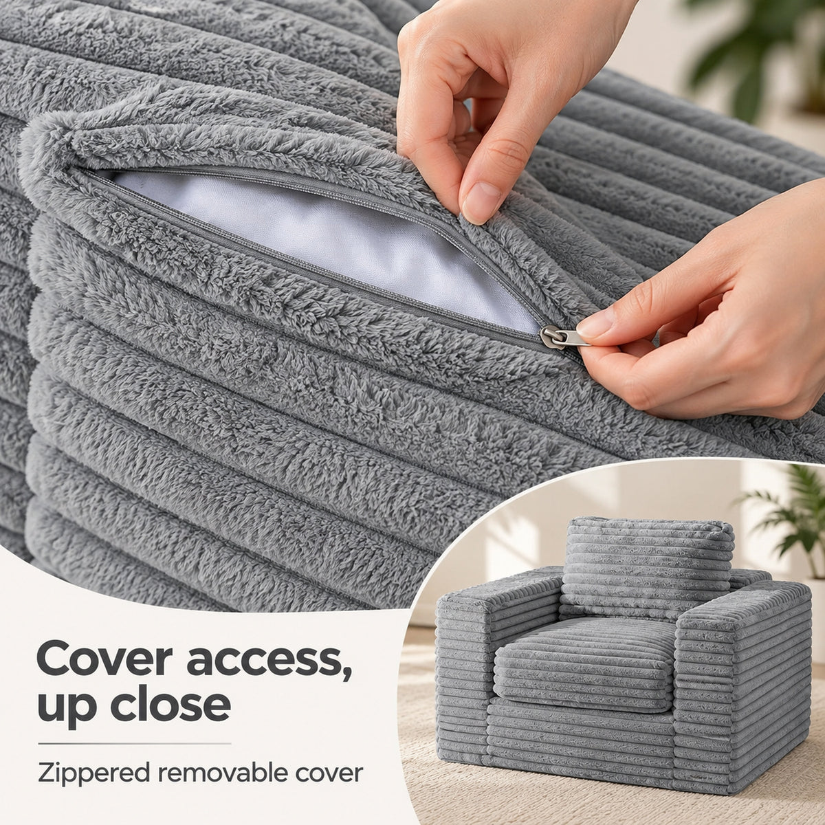 Bean Bag Armchair with Two Pillows in Grey
