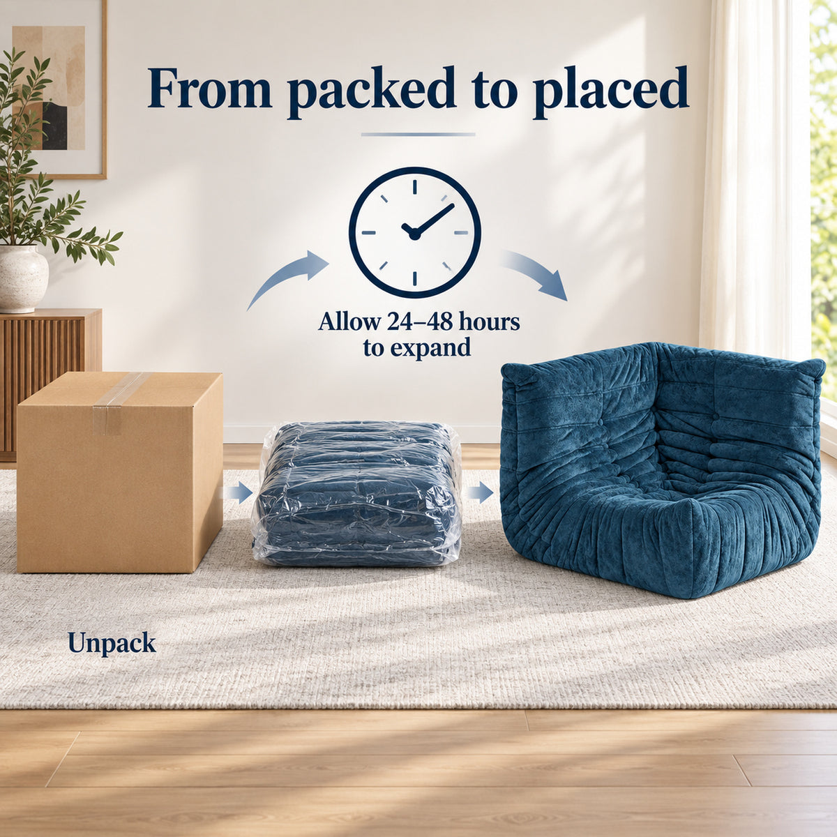 Corner Floor Chair in Navy Blue Velvet