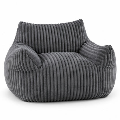 Sculpted Bean Bag Chair in Grey Corduroy