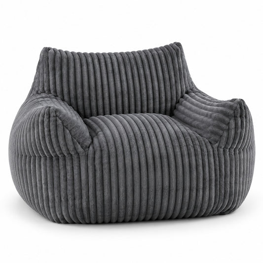 Sculpted Bean Bag Chair in Grey Corduroy
