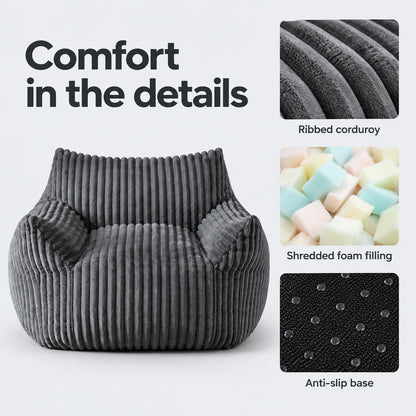 Sculpted Bean Bag Chair in Grey Corduroy