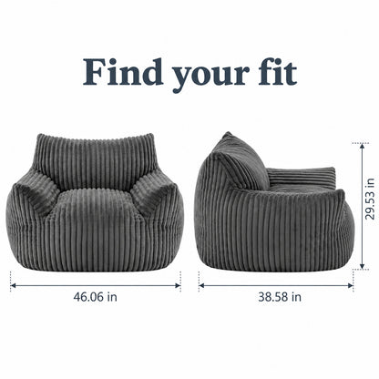 Sculpted Bean Bag Chair in Grey Corduroy