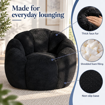 Petal Bean Bag Chair in Black Faux Fur