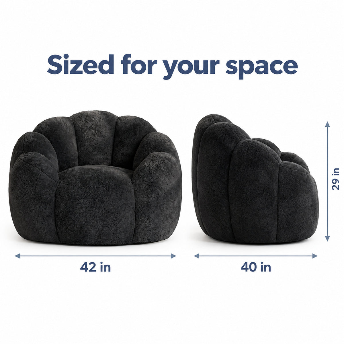 Petal Bean Bag Chair in Black Faux Fur