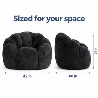 Petal Bean Bag Chair in Black Faux Fur