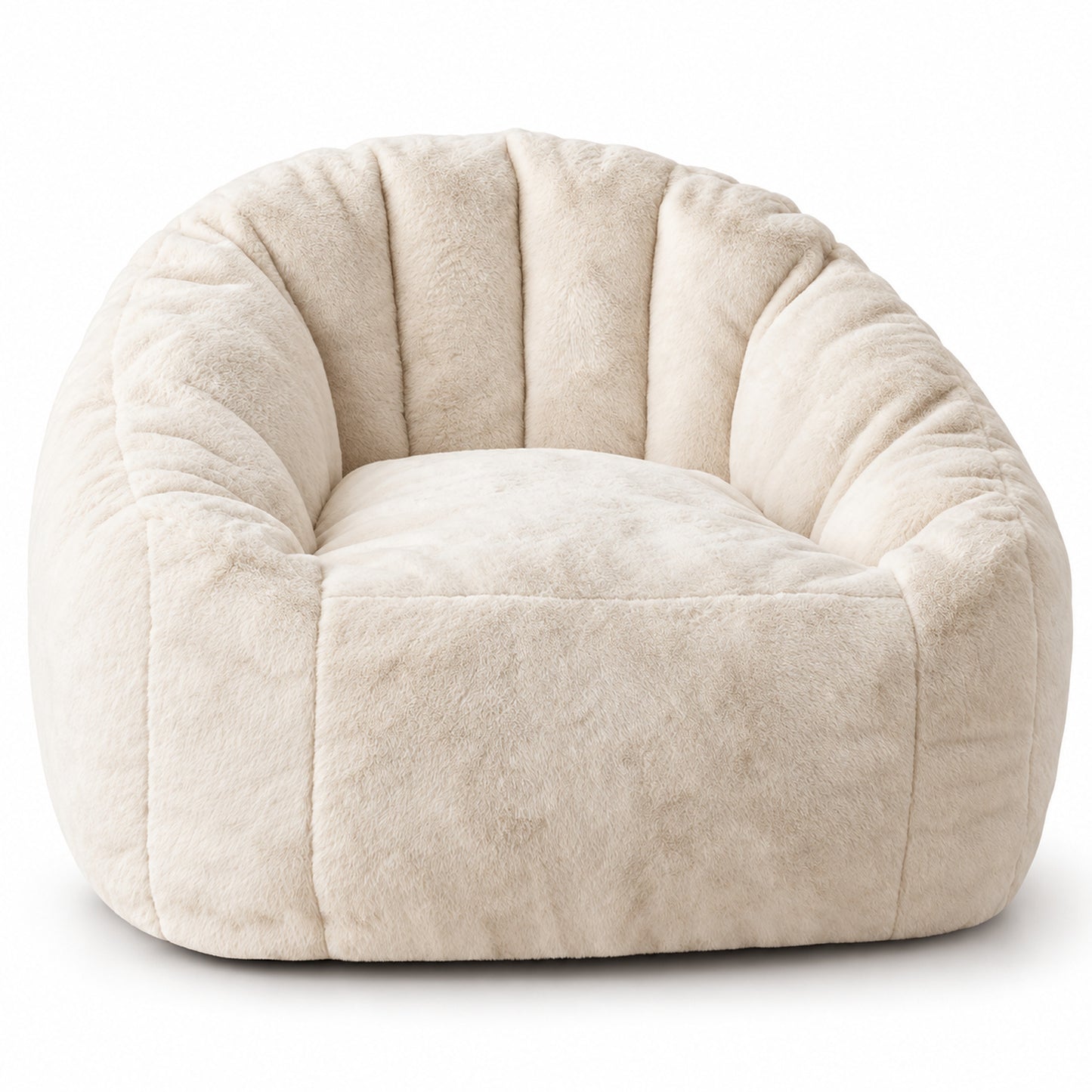 Shell Bean Bag Chair in Beige Faux Fur