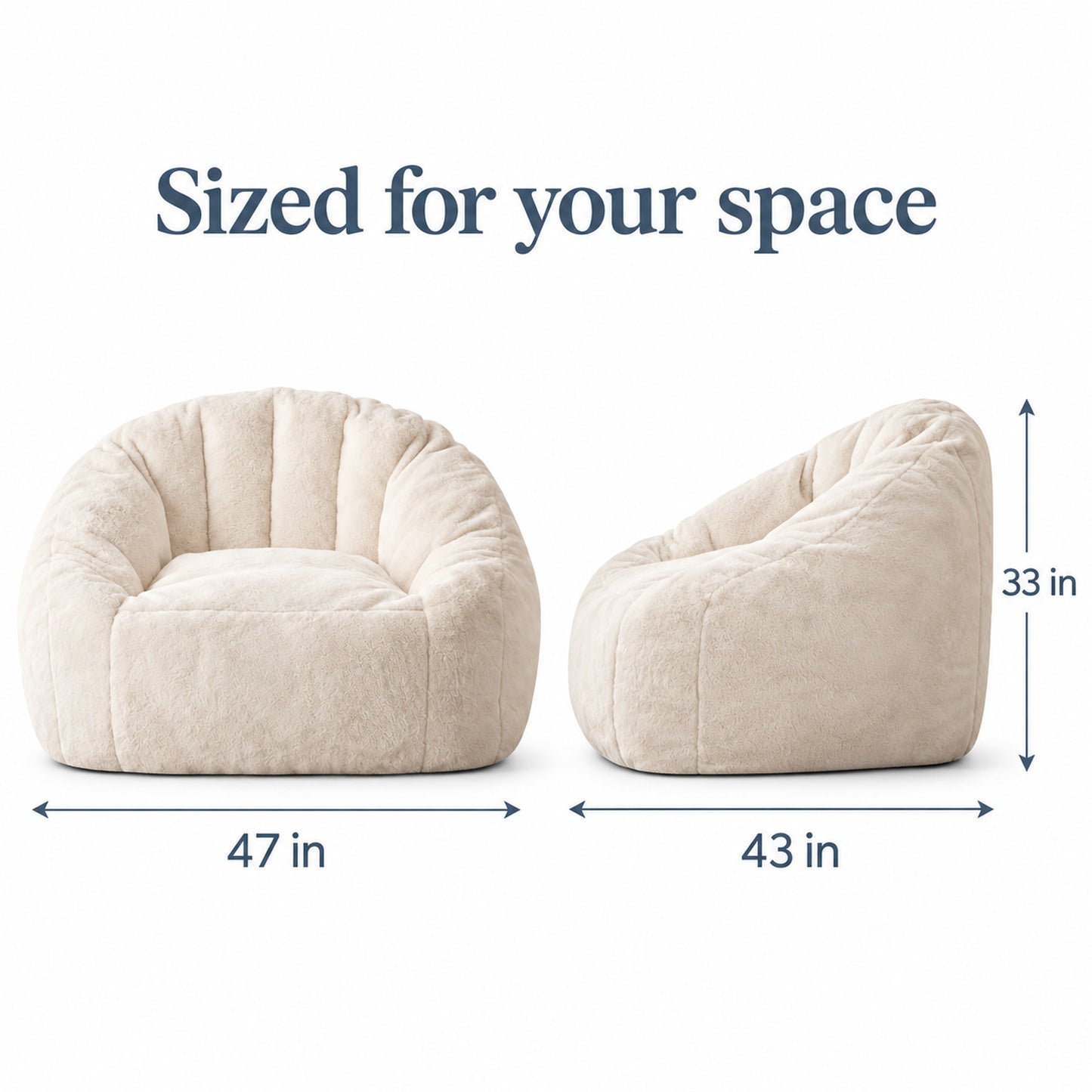 Shell Bean Bag Chair in Beige Faux Fur