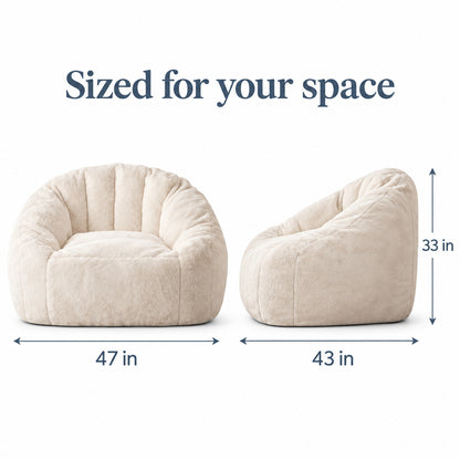 Shell Bean Bag Chair in Beige Faux Fur