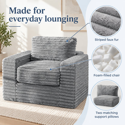 Bean Bag Armchair with Two Pillows in Grey