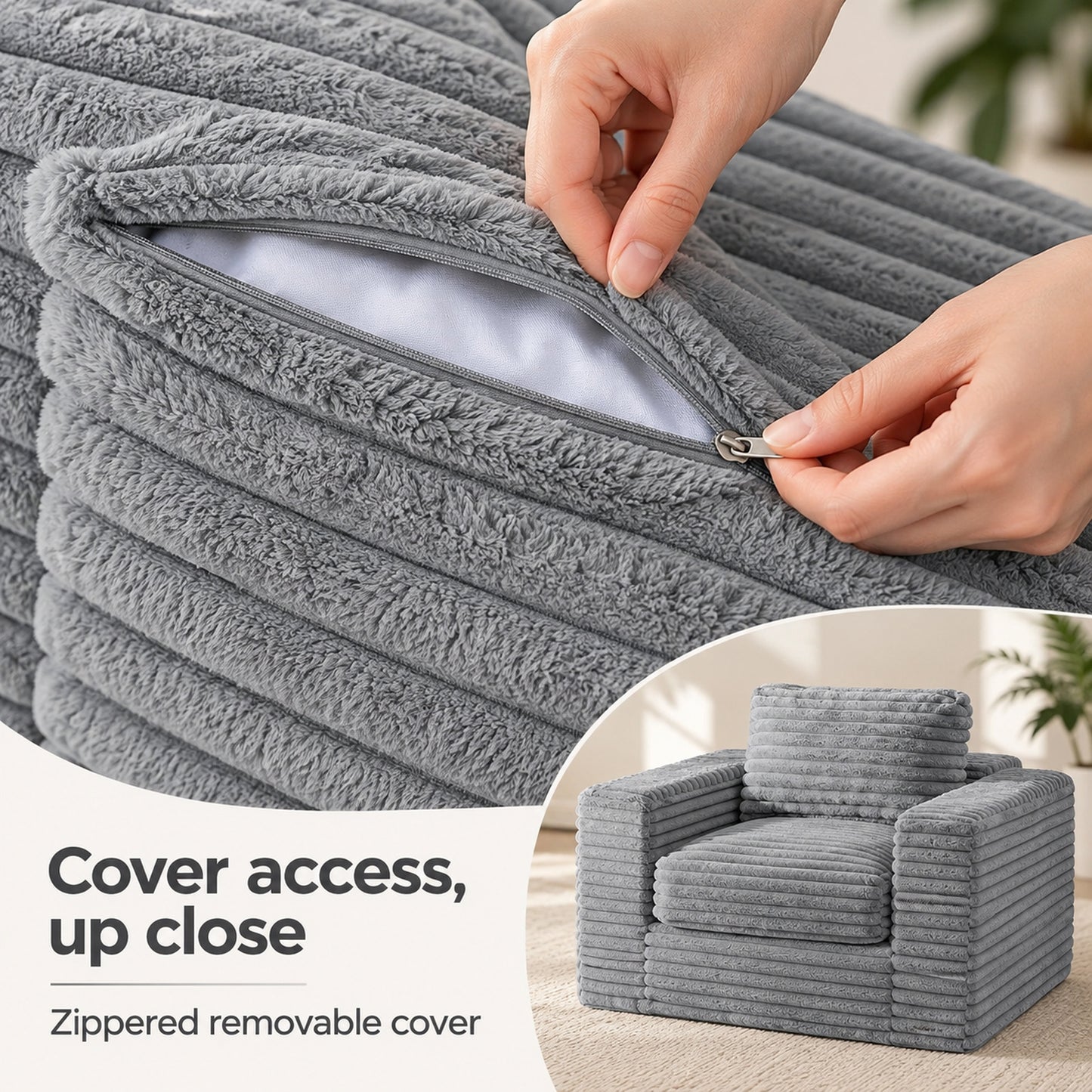 Bean Bag Armchair with Two Pillows in Grey