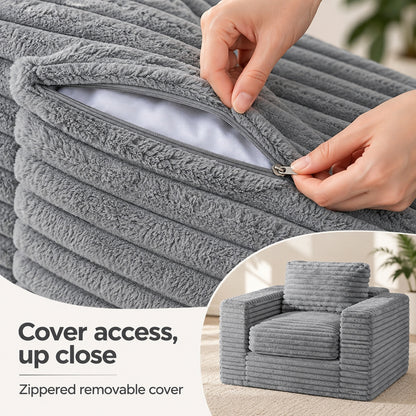 Bean Bag Armchair with Two Pillows in Grey