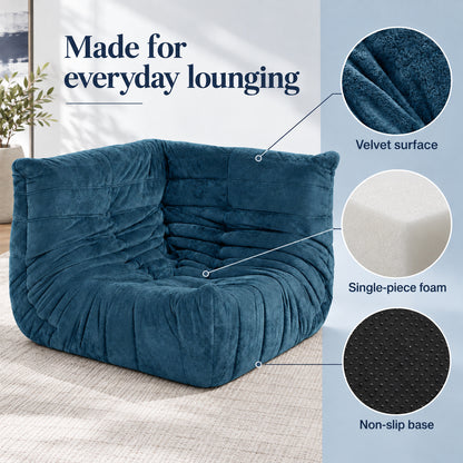 Corner Floor Chair in Navy Blue Velvet