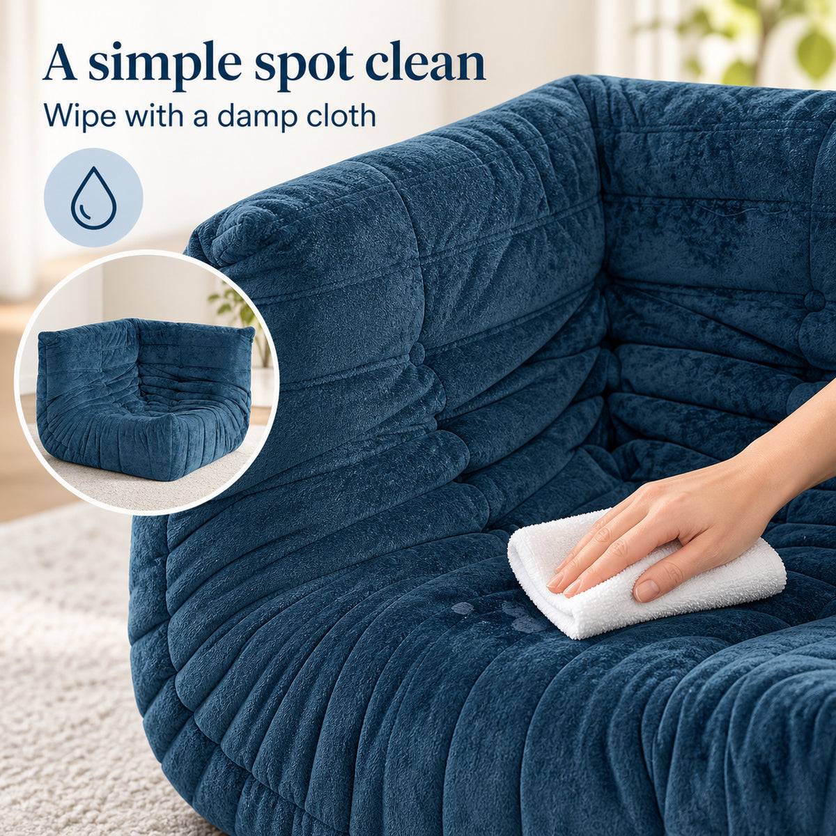 Corner Floor Chair in Navy Blue Velvet