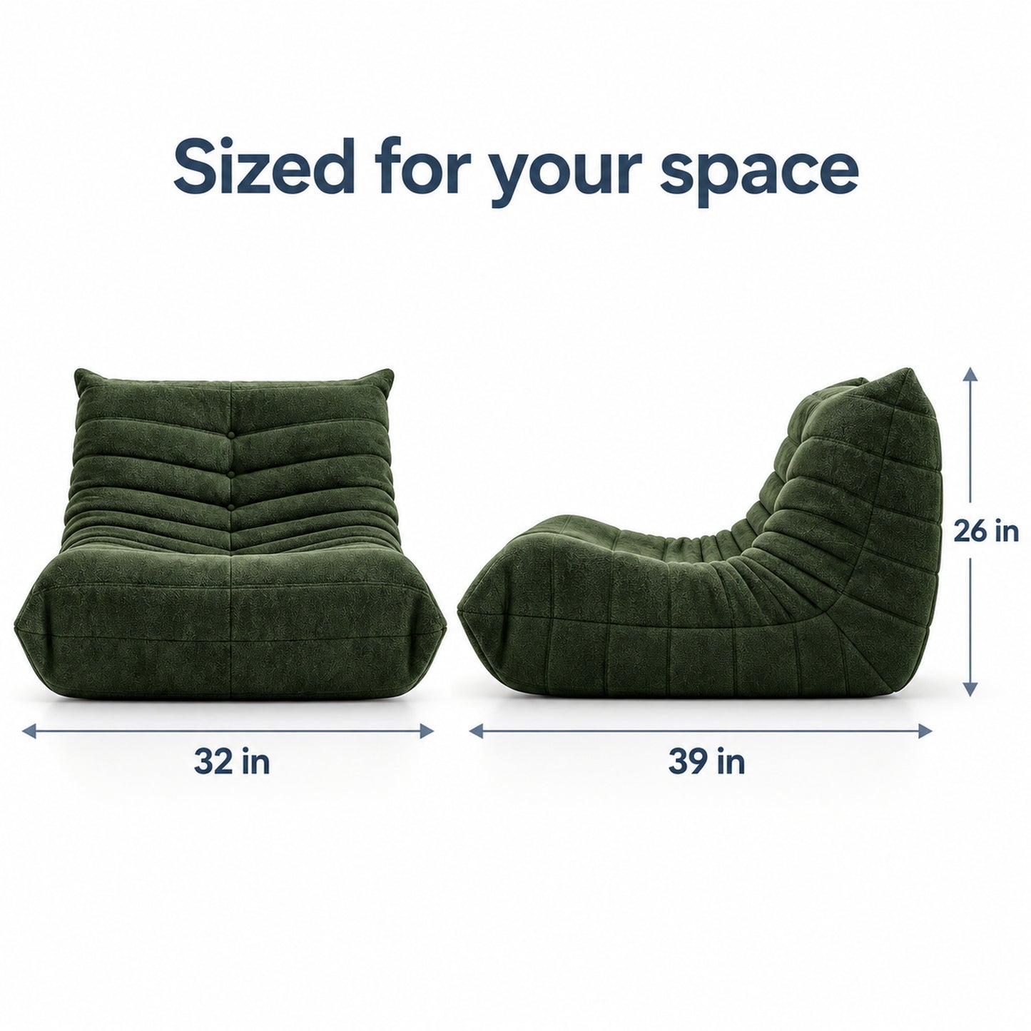 Armless Floor Chair in Green Teddy Velvet