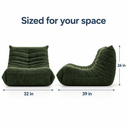Armless Floor Chair in Green Teddy Velvet