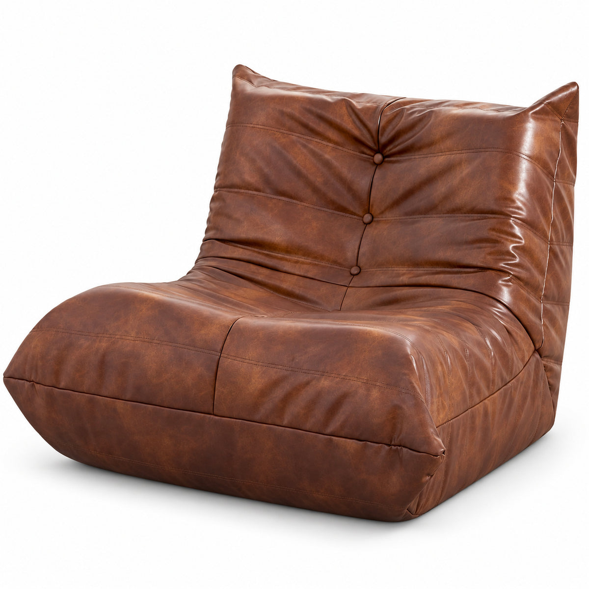 Armless Floor Chair in Brown Faux Leather