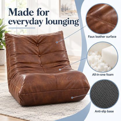Armless Floor Chair in Brown Faux Leather
