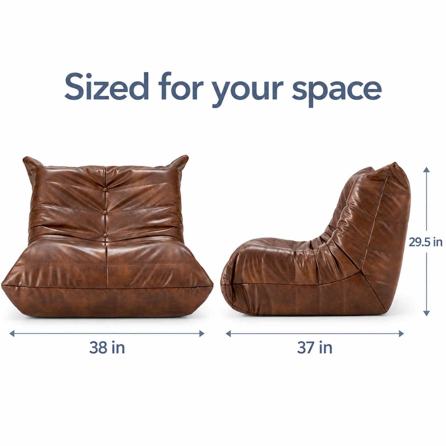 Armless Floor Chair in Brown Faux Leather