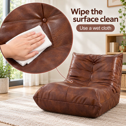 Armless Floor Chair in Brown Faux Leather