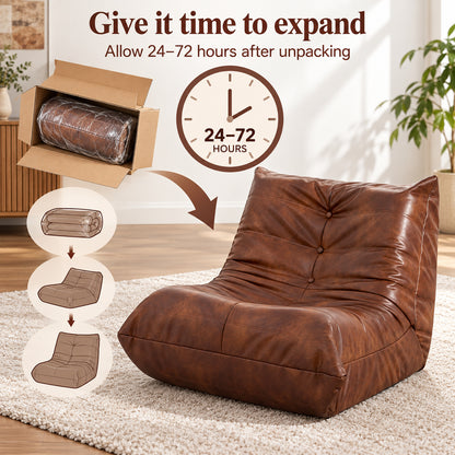 Armless Floor Chair in Brown Faux Leather